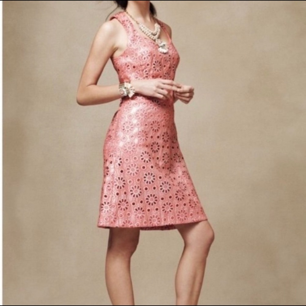 Anthropologie Maeve Coralshine Dress Womens Size 8 Pink Shimmer Sleeveless